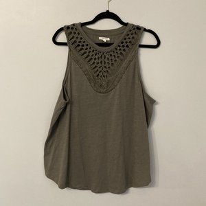 MAURICES Tank Size 1X PLUS SIZE Moss Green Boho Crochet Neckline Festival